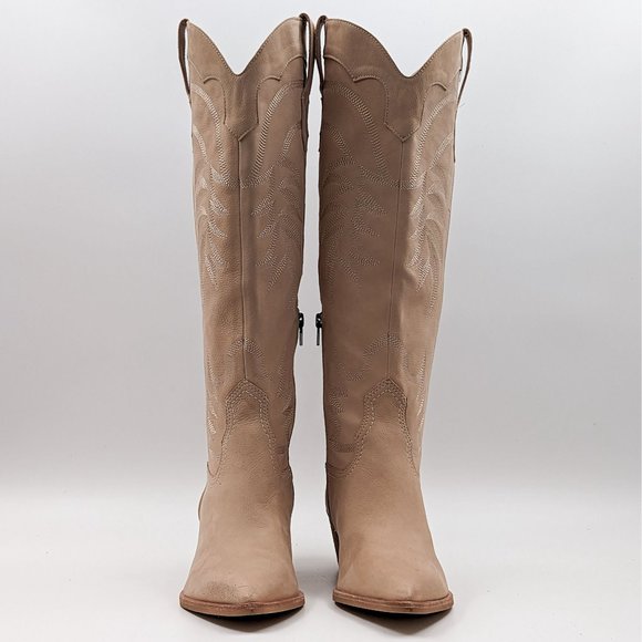 Dolce Vita Women Solei Western Cowgirl Leather Beige Suede Boots Size 8.5 - Picture 2 of 13
